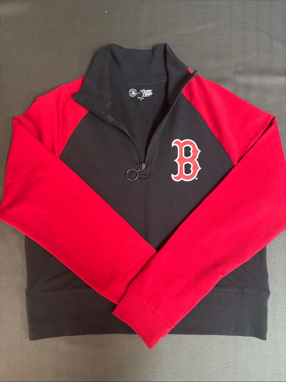 New MLB Boston Red Sox Black & Red Quarter-Zip Pullover Sweater